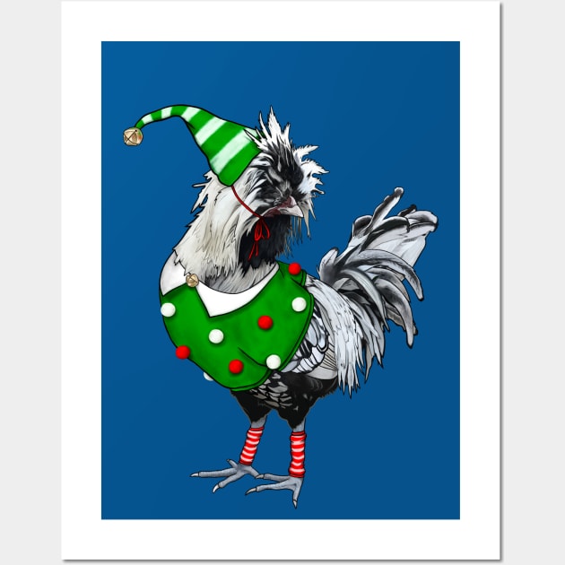 Silver Laced Polish Rooster Dressed As Elf With Leg Warmers Wall Art by Ashley D Wilson